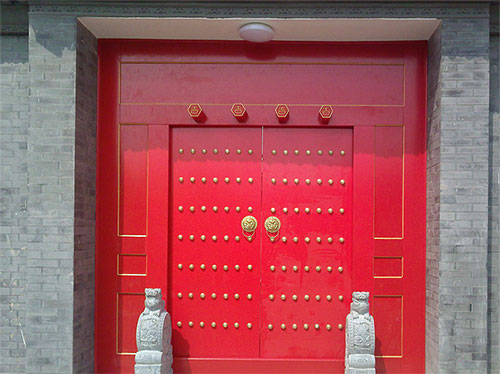 靖边中国传统四合院系列朱红色中式木制大门木作